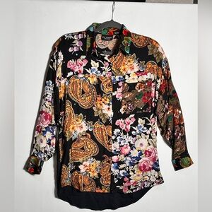 Eric Michael Vintage Rayon Multicolor Floral Paisley Button Down Shirt Medium